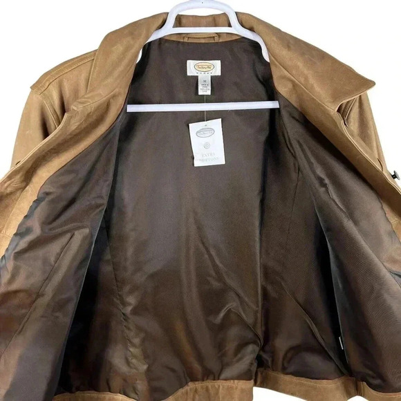 Talbots NEW Womens Plus Size 3XL Tan Leather Lined Bomber Jacket Factory Patena - Picture 3 of 15